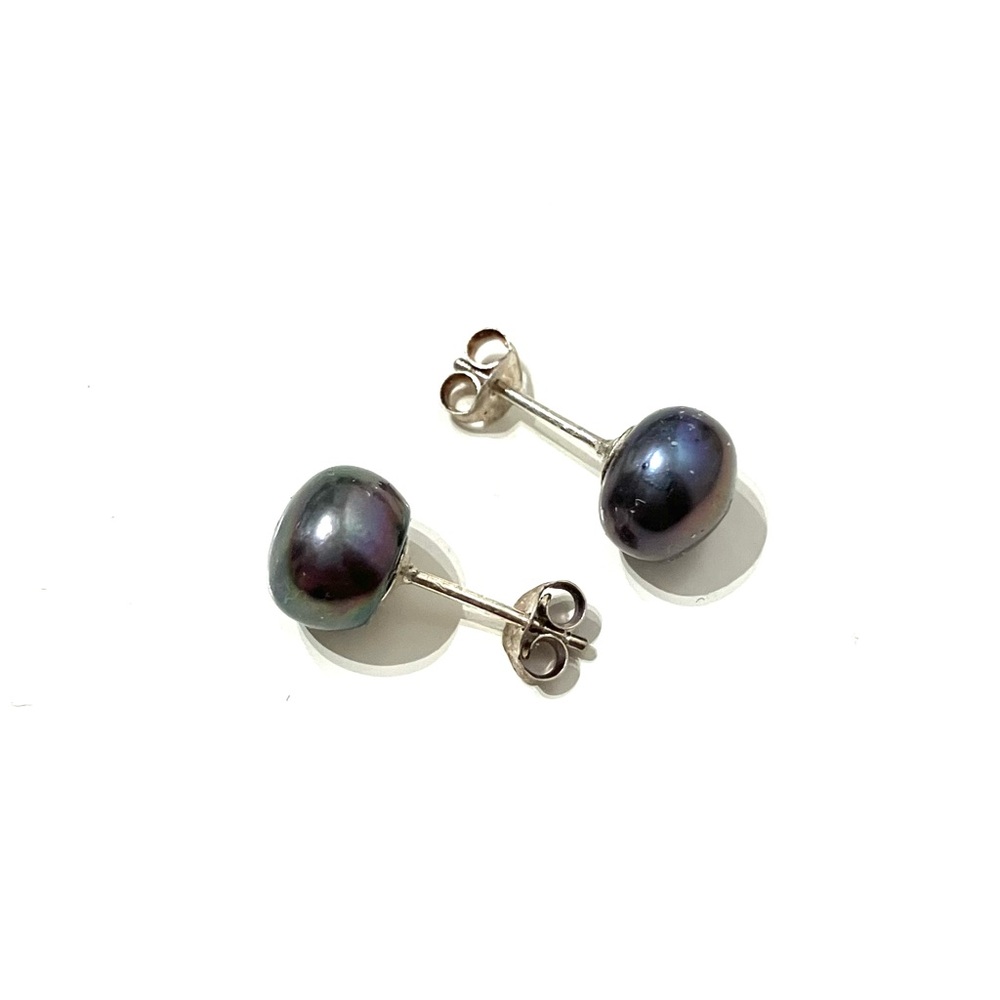 Black Freshwater Pearl Sterling Silver Stud Earrings